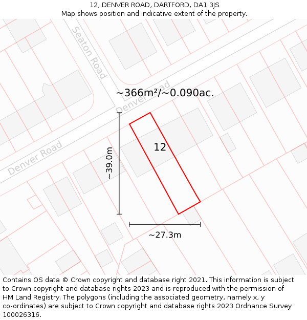 12, DENVER ROAD, DARTFORD, DA1 3JS: Plot and title map