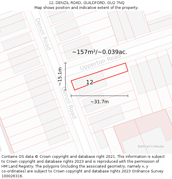 12, DENZIL ROAD, GUILDFORD, GU2 7NQ: Plot and title map