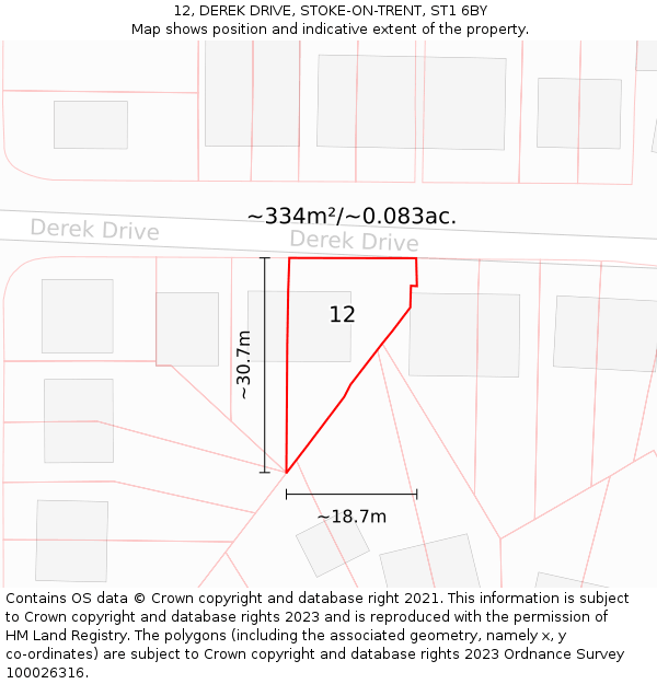 12, DEREK DRIVE, STOKE-ON-TRENT, ST1 6BY: Plot and title map