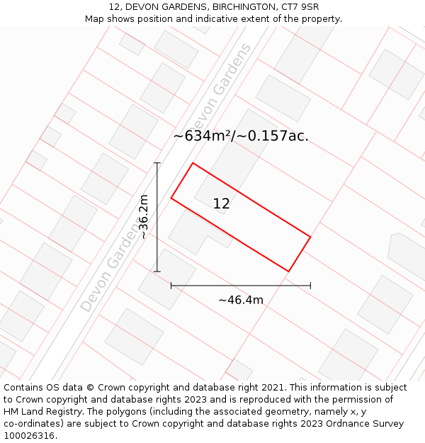 12, DEVON GARDENS, BIRCHINGTON, CT7 9SR: Plot and title map