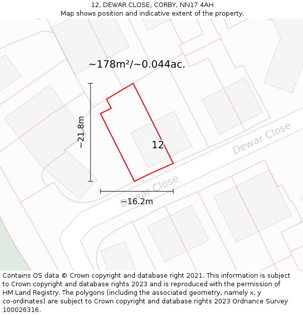 12, DEWAR CLOSE, CORBY, NN17 4AH: Plot and title map