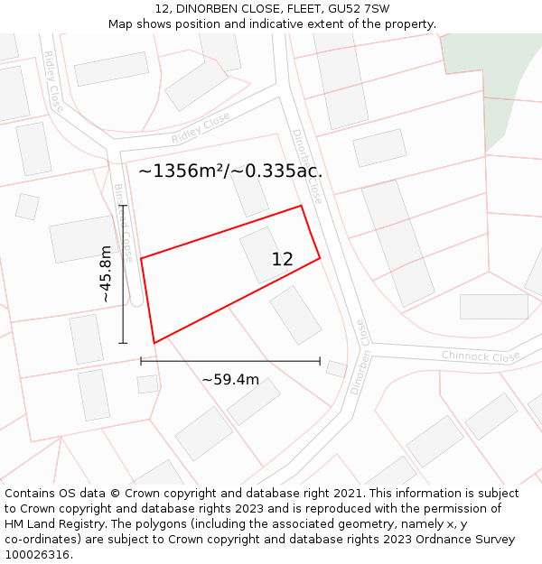 12, DINORBEN CLOSE, FLEET, GU52 7SW: Plot and title map