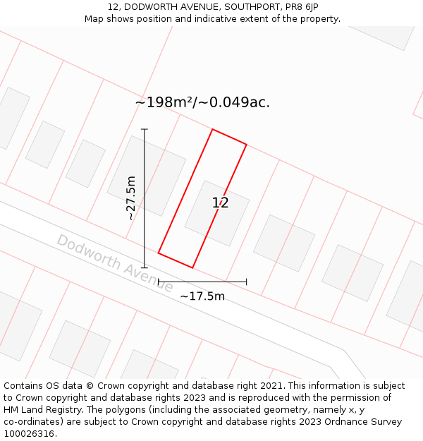 12, DODWORTH AVENUE, SOUTHPORT, PR8 6JP: Plot and title map