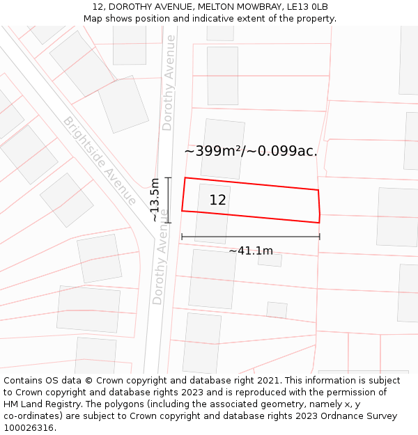 12, DOROTHY AVENUE, MELTON MOWBRAY, LE13 0LB: Plot and title map