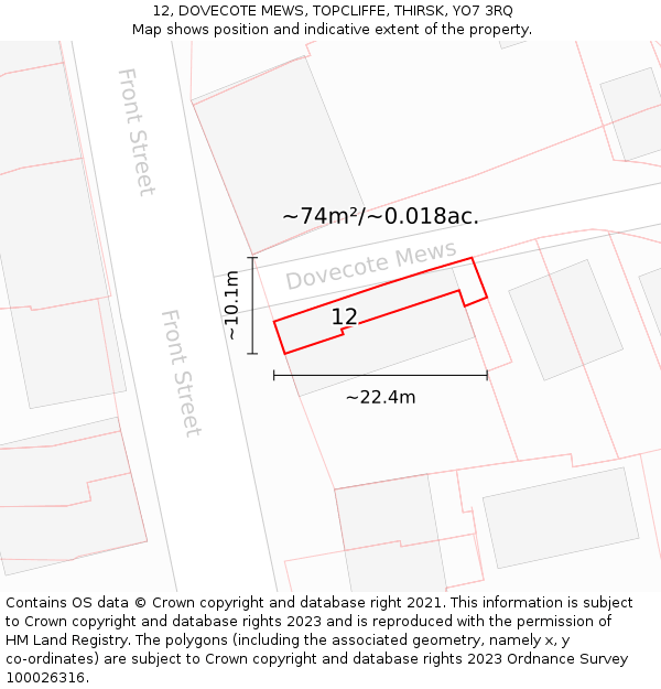 12, DOVECOTE MEWS, TOPCLIFFE, THIRSK, YO7 3RQ: Plot and title map
