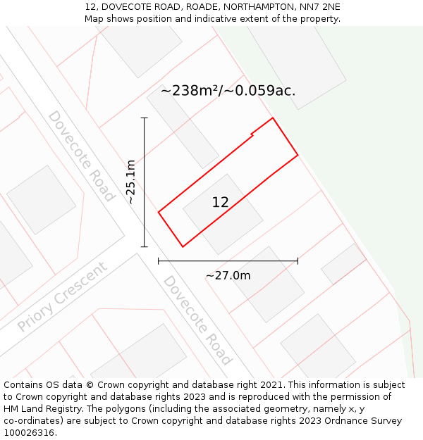 12, DOVECOTE ROAD, ROADE, NORTHAMPTON, NN7 2NE: Plot and title map