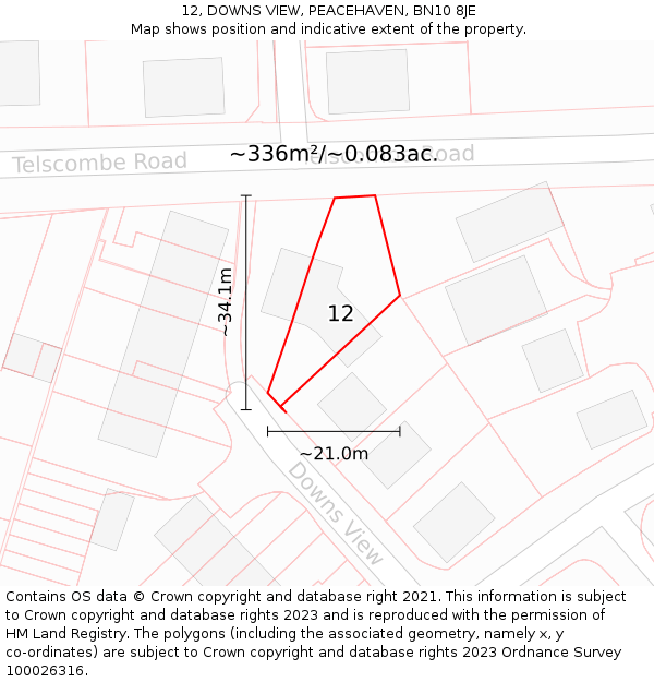 12, DOWNS VIEW, PEACEHAVEN, BN10 8JE: Plot and title map