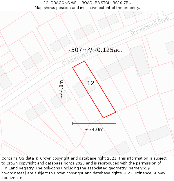 12, DRAGONS WELL ROAD, BRISTOL, BS10 7BU: Plot and title map