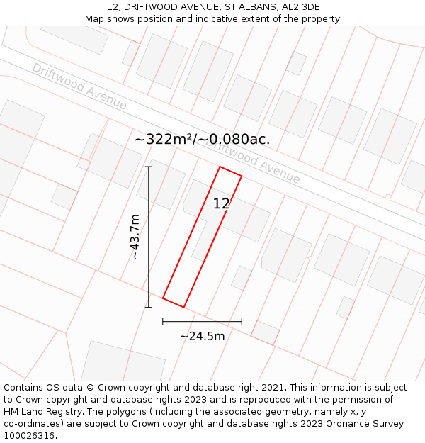 12, DRIFTWOOD AVENUE, ST ALBANS, AL2 3DE: Plot and title map