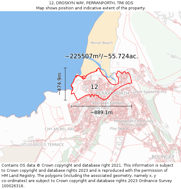 12, DROSKYN WAY, PERRANPORTH, TR6 0DS: Plot and title map