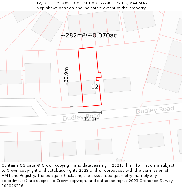 12, DUDLEY ROAD, CADISHEAD, MANCHESTER, M44 5UA: Plot and title map