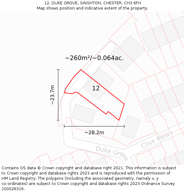 12, DUKE GROVE, SAIGHTON, CHESTER, CH3 6FH: Plot and title map