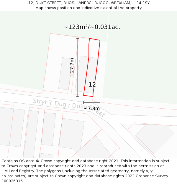 12, DUKE STREET, RHOSLLANERCHRUGOG, WREXHAM, LL14 1SY: Plot and title map