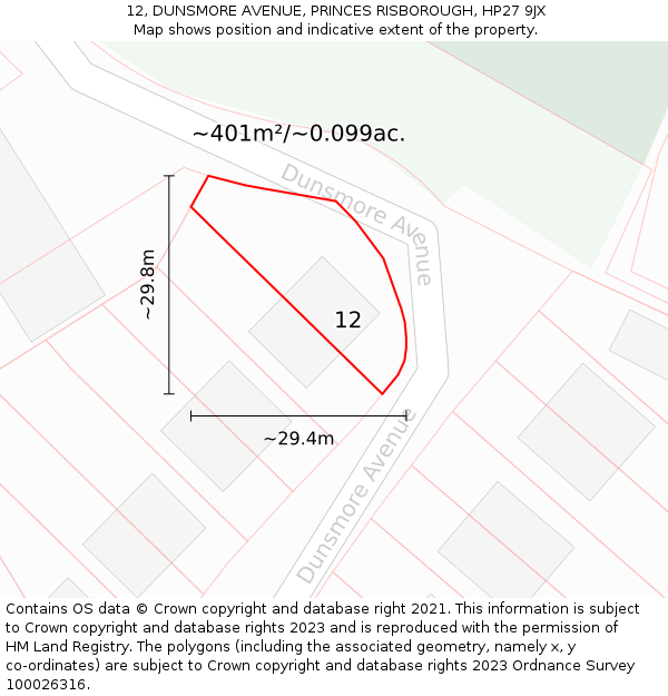 12, DUNSMORE AVENUE, PRINCES RISBOROUGH, HP27 9JX: Plot and title map