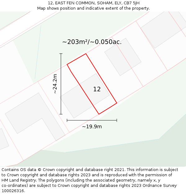 12, EAST FEN COMMON, SOHAM, ELY, CB7 5JH: Plot and title map