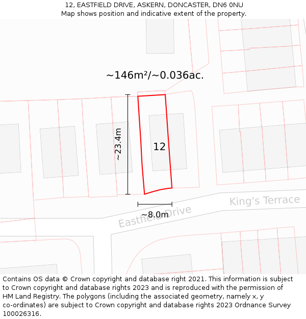 12, EASTFIELD DRIVE, ASKERN, DONCASTER, DN6 0NU: Plot and title map