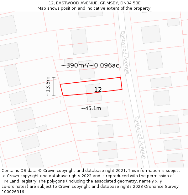 12, EASTWOOD AVENUE, GRIMSBY, DN34 5BE: Plot and title map