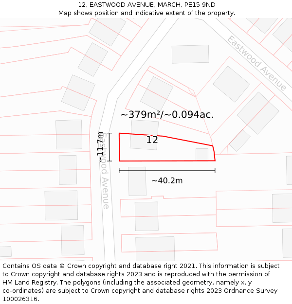 12, EASTWOOD AVENUE, MARCH, PE15 9ND: Plot and title map