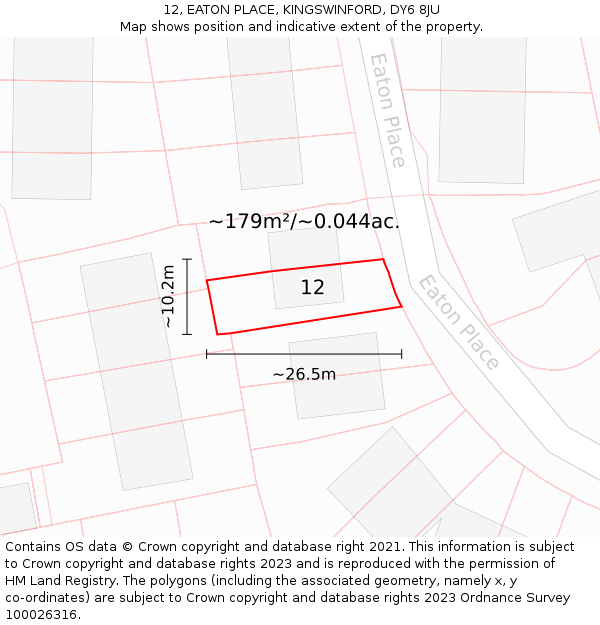 12, EATON PLACE, KINGSWINFORD, DY6 8JU: Plot and title map