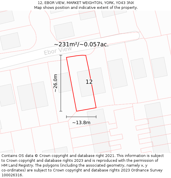 12, EBOR VIEW, MARKET WEIGHTON, YORK, YO43 3NX: Plot and title map