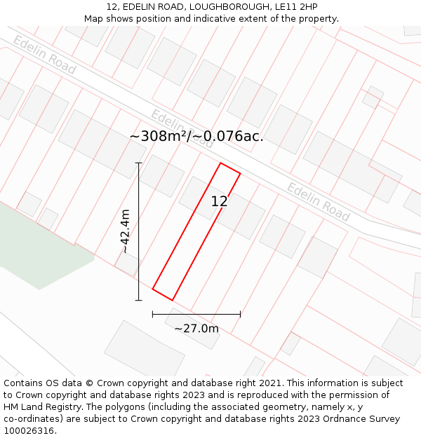 12, EDELIN ROAD, LOUGHBOROUGH, LE11 2HP: Plot and title map