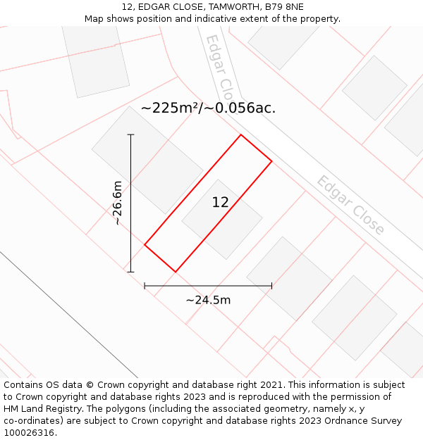 12, EDGAR CLOSE, TAMWORTH, B79 8NE: Plot and title map