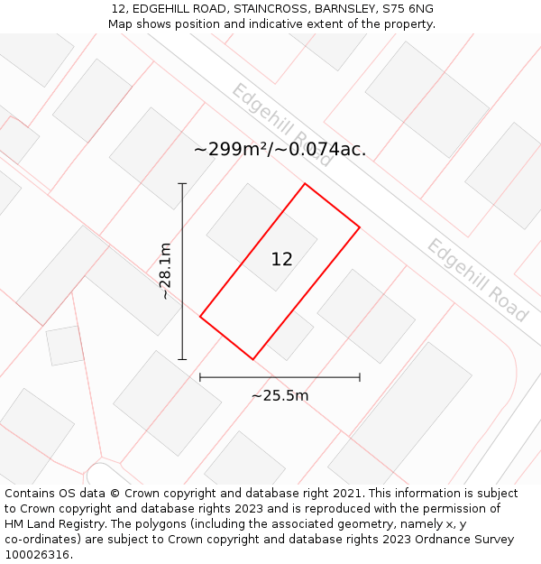 12, EDGEHILL ROAD, STAINCROSS, BARNSLEY, S75 6NG: Plot and title map