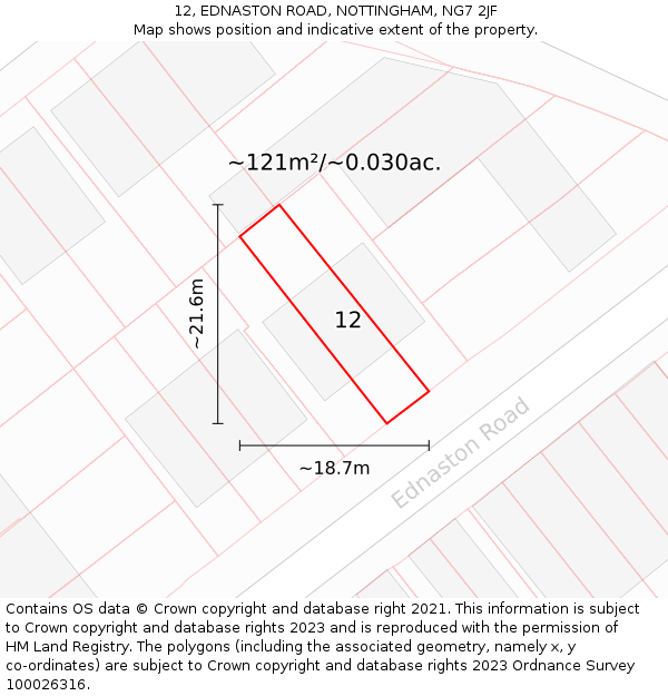 12, EDNASTON ROAD, NOTTINGHAM, NG7 2JF: Plot and title map