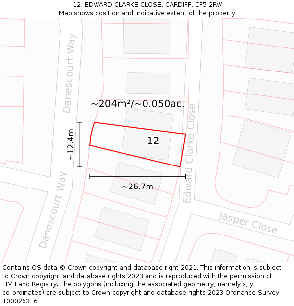 12, EDWARD CLARKE CLOSE, CARDIFF, CF5 2RW: Plot and title map