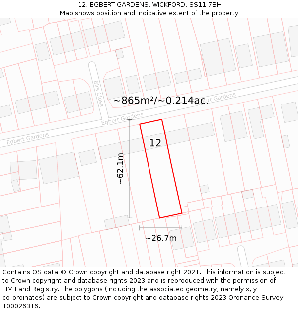 12, EGBERT GARDENS, WICKFORD, SS11 7BH: Plot and title map