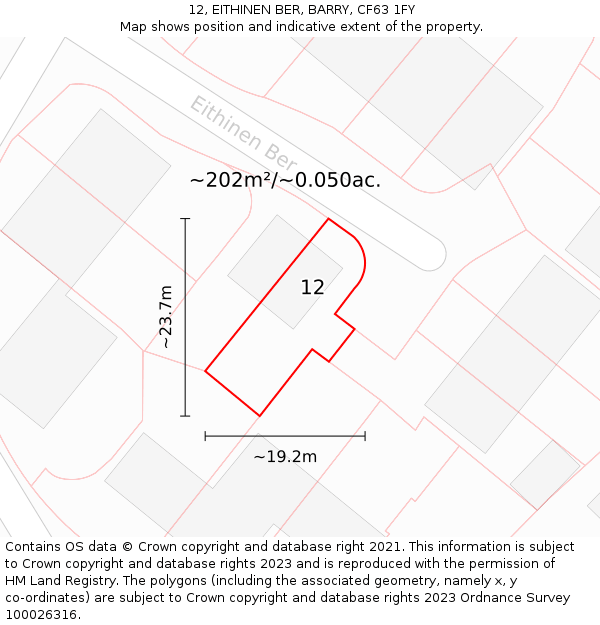 12, EITHINEN BER, BARRY, CF63 1FY: Plot and title map