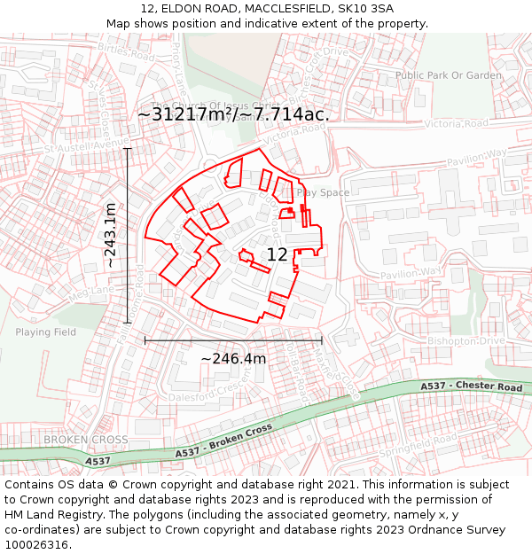 12, ELDON ROAD, MACCLESFIELD, SK10 3SA: Plot and title map