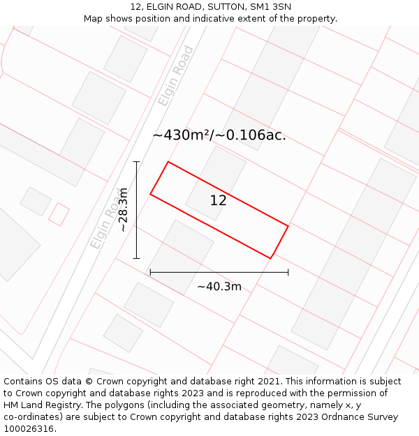 12, ELGIN ROAD, SUTTON, SM1 3SN: Plot and title map