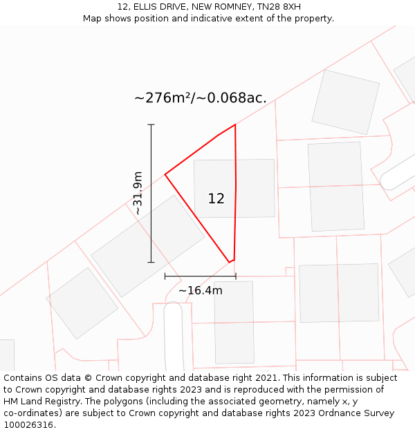 12, ELLIS DRIVE, NEW ROMNEY, TN28 8XH: Plot and title map