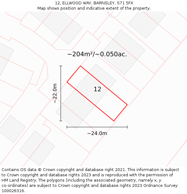 12, ELLWOOD WAY, BARNSLEY, S71 5FX: Plot and title map