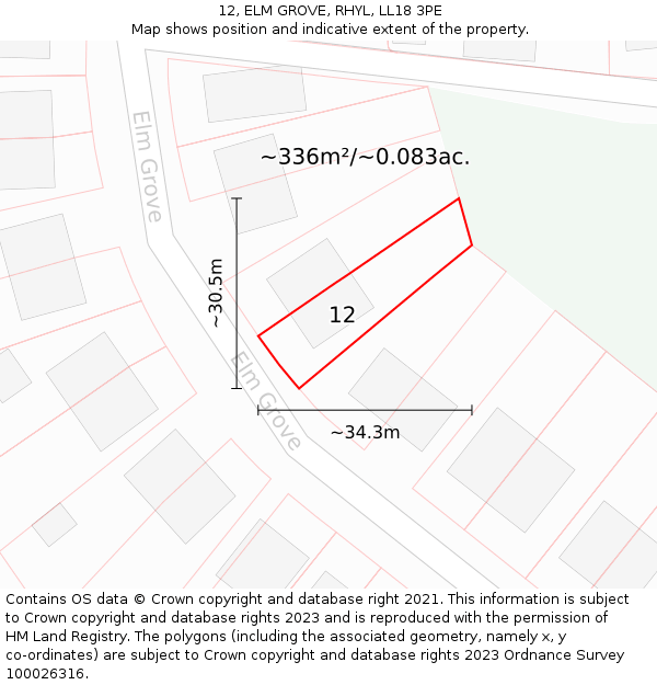 12, ELM GROVE, RHYL, LL18 3PE: Plot and title map