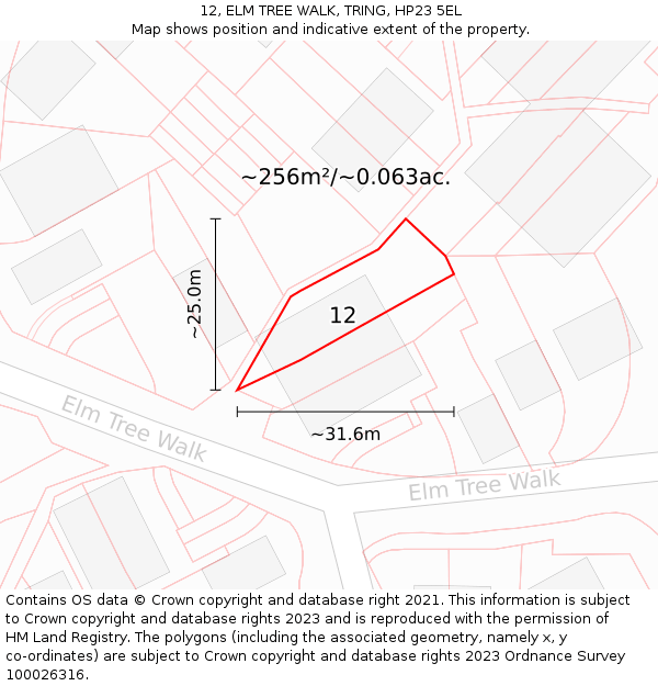 12, ELM TREE WALK, TRING, HP23 5EL: Plot and title map