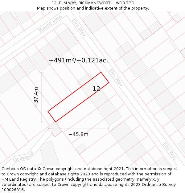 12, ELM WAY, RICKMANSWORTH, WD3 7BD: Plot and title map