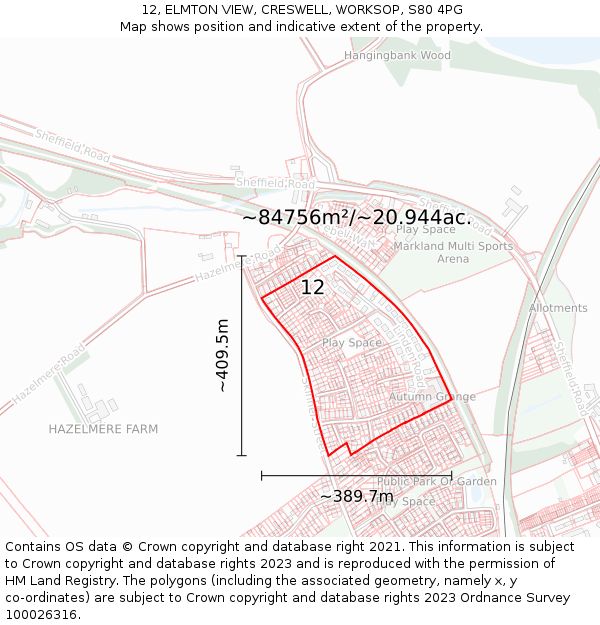 12, ELMTON VIEW, CRESWELL, WORKSOP, S80 4PG: Plot and title map