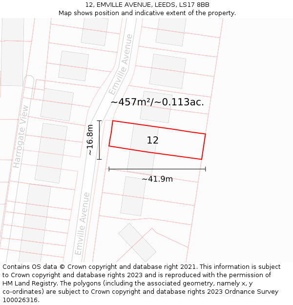 12, EMVILLE AVENUE, LEEDS, LS17 8BB: Plot and title map