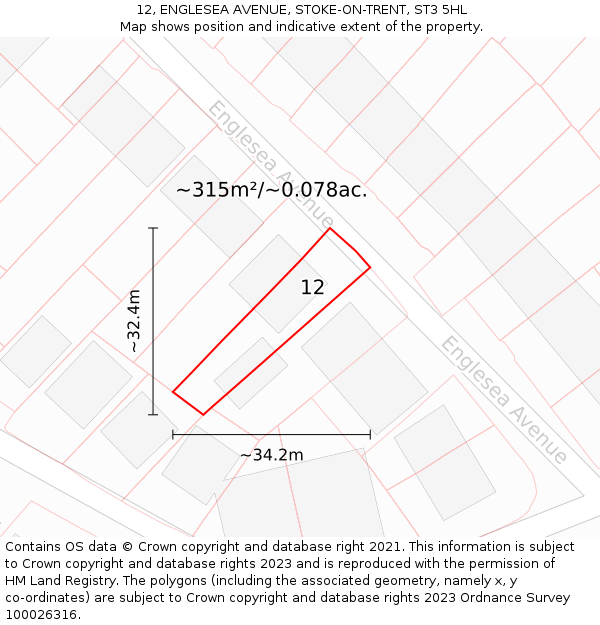 12, ENGLESEA AVENUE, STOKE-ON-TRENT, ST3 5HL: Plot and title map