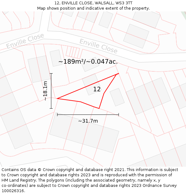12, ENVILLE CLOSE, WALSALL, WS3 3TT: Plot and title map