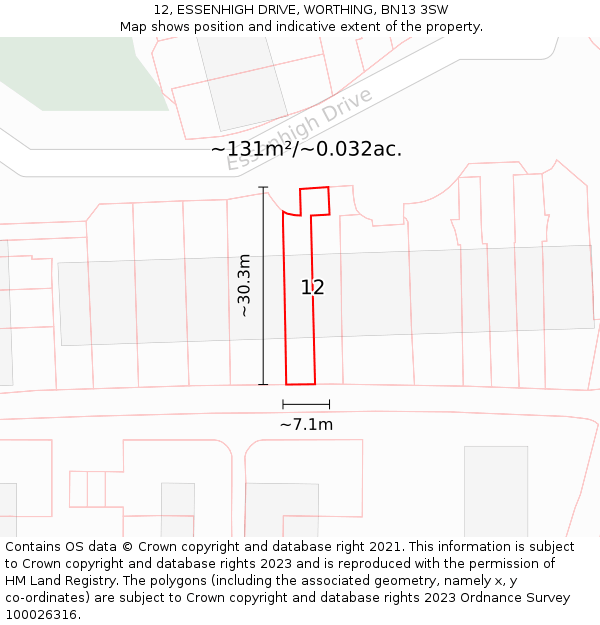 12, ESSENHIGH DRIVE, WORTHING, BN13 3SW: Plot and title map