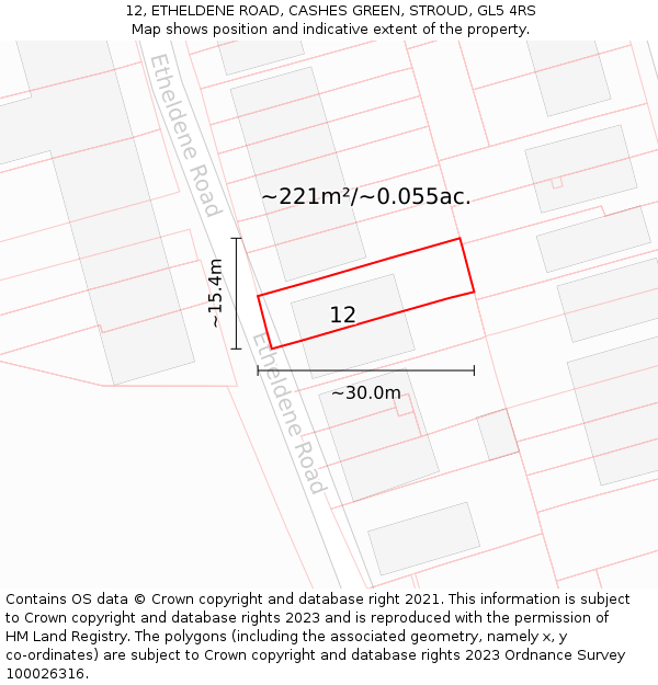 12, ETHELDENE ROAD, CASHES GREEN, STROUD, GL5 4RS: Plot and title map