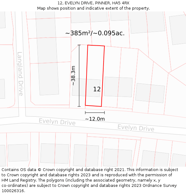 12, EVELYN DRIVE, PINNER, HA5 4RX: Plot and title map