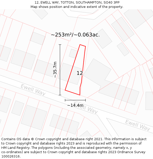 12, EWELL WAY, TOTTON, SOUTHAMPTON, SO40 3PP: Plot and title map