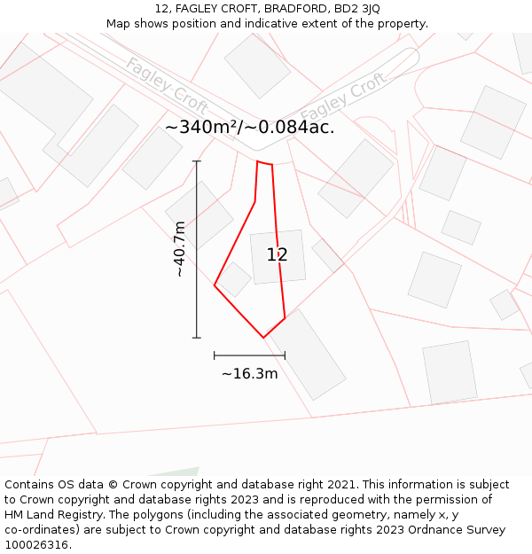 12, FAGLEY CROFT, BRADFORD, BD2 3JQ: Plot and title map