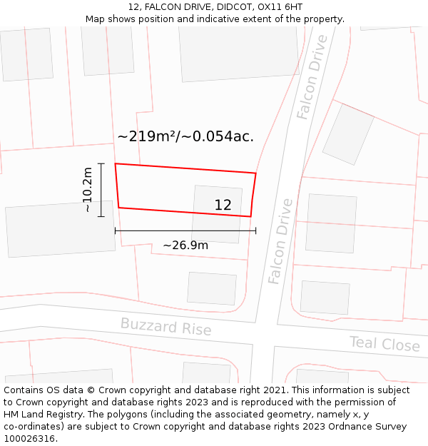 12, FALCON DRIVE, DIDCOT, OX11 6HT: Plot and title map