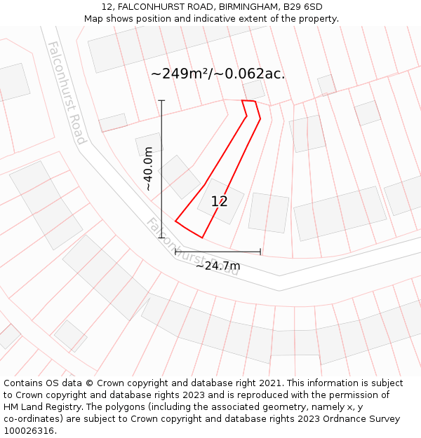 12, FALCONHURST ROAD, BIRMINGHAM, B29 6SD: Plot and title map