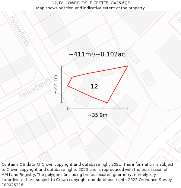 12, FALLOWFIELDS, BICESTER, OX26 6QS: Plot and title map